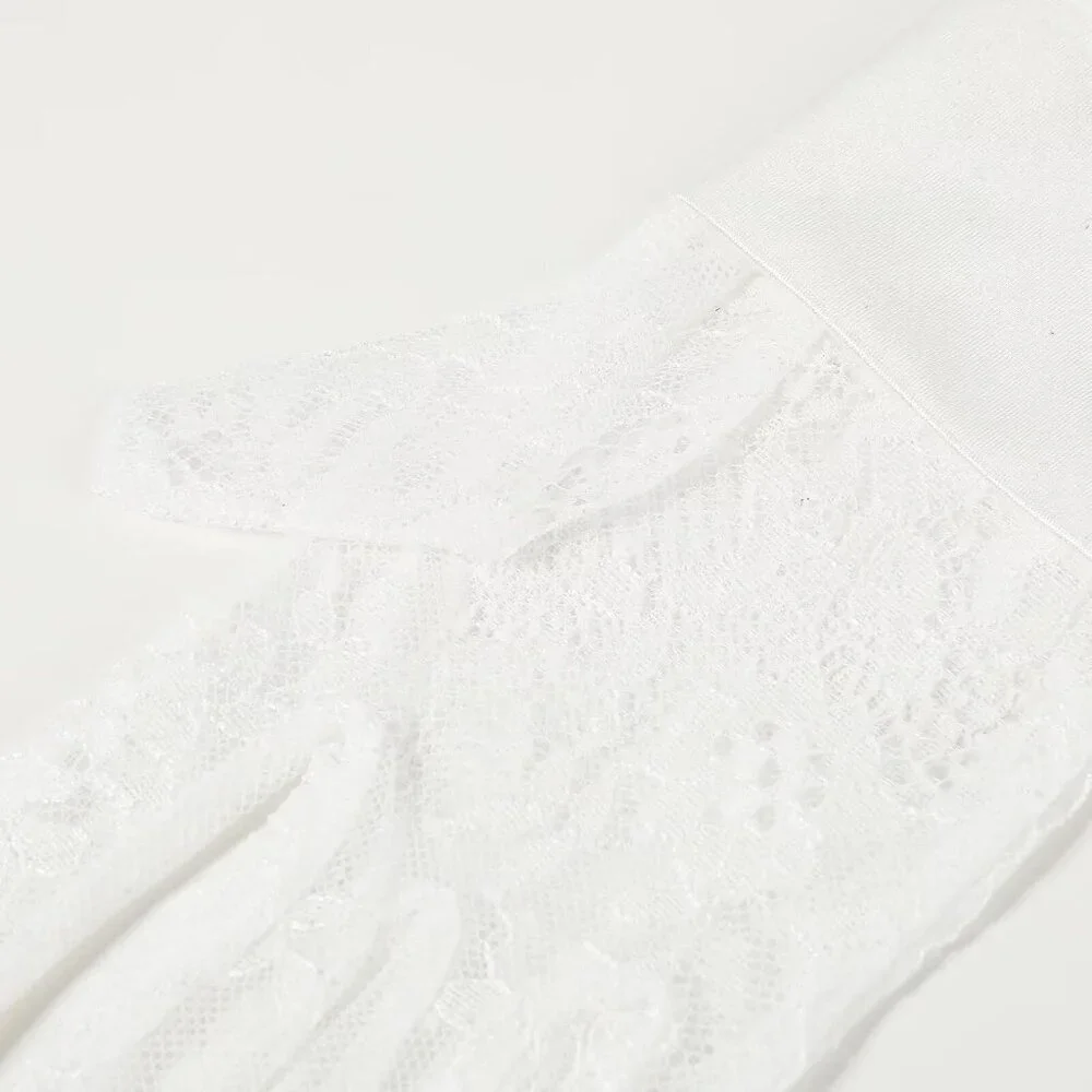 Women's Lvory 02 Floral Short Length Lace Tulle Mesh Wrist Wedding Party Gloves